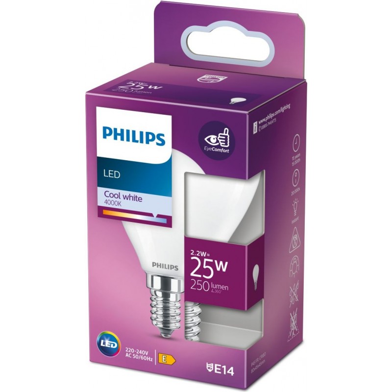 3,95 € Free Shipping | LED light bulb Philips LED Classic 2.3W E14 LED 4000K Neutral light. 8×5 cm. LED Candle Light