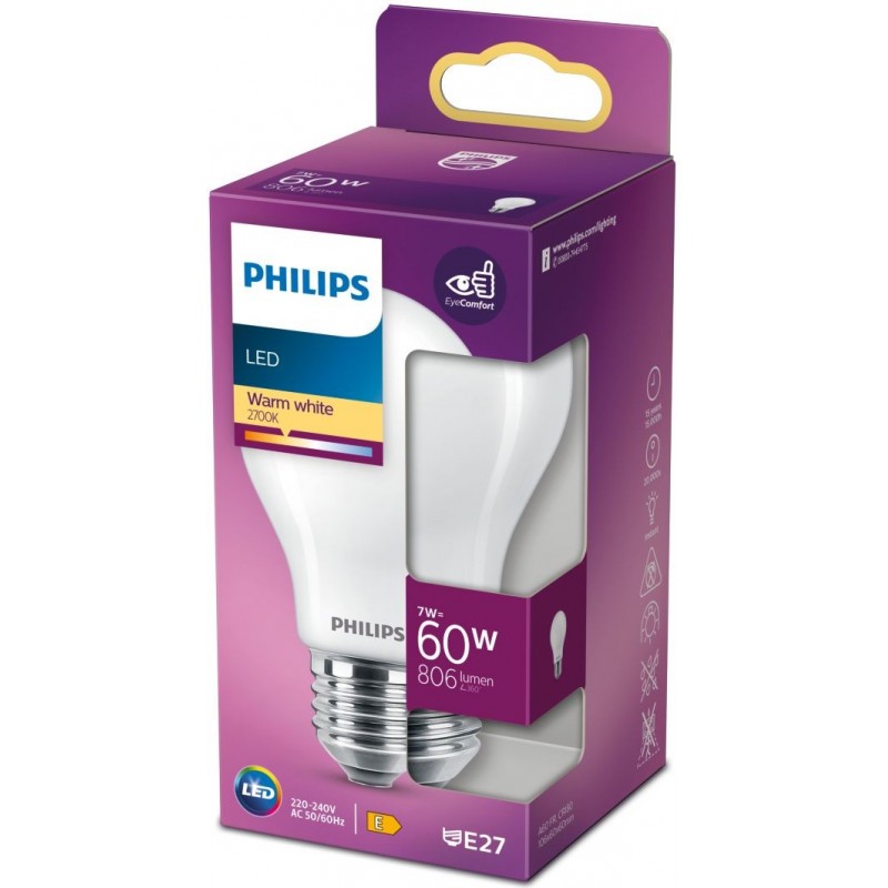 4,95 € Free Shipping | LED light bulb Philips LED Classic 7W E27 LED 2700K Very warm light. 11×7 cm