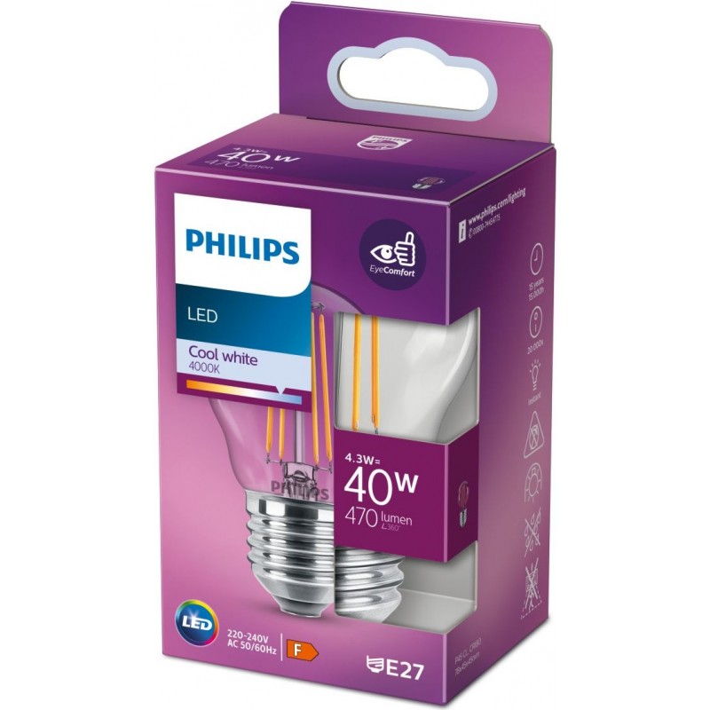 4,95 € Free Shipping | LED light bulb Philips LED Classic 4.5W E27 LED 4000K Neutral light. 8×5 cm. LED Candle Light Design Style