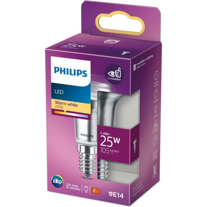 5,95 € Free Shipping | LED light bulb Philips LED Classic 1.5W E14 LED 2700K Very warm light. 8×5 cm. Reflector