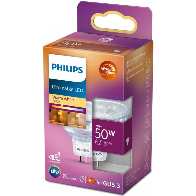 11,95 € Free Shipping | LED light bulb Philips LED Spot 7W GU5.3 LED 2500K Very warm light. 5×5 cm. Dimmable