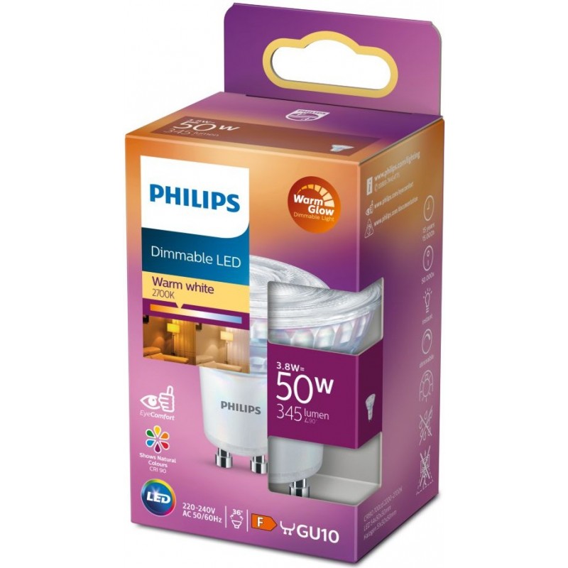 6,95 € Free Shipping | LED light bulb Philips LED Classic 3.8W GU10 LED 2500K Very warm light. 5×5 cm. Dimmable