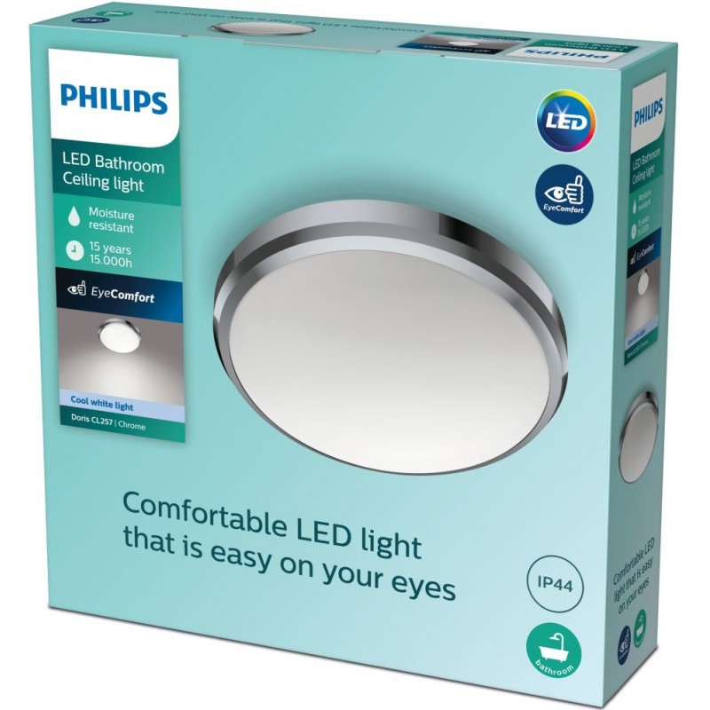 29,95 € Free Shipping | Indoor ceiling light Philips Doris 6W Round Shape Ø 22 cm. Kitchen, bathroom and hall. Design Style. Plated chrome Color