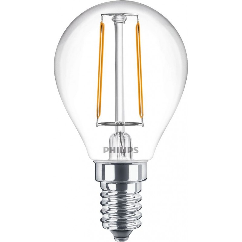 3,95 € Envío gratis | Bombilla LED Philips LED Classic 2W E14 LED 2700K Luz muy cálida. 8×5 cm. Luminaria de Vela LED