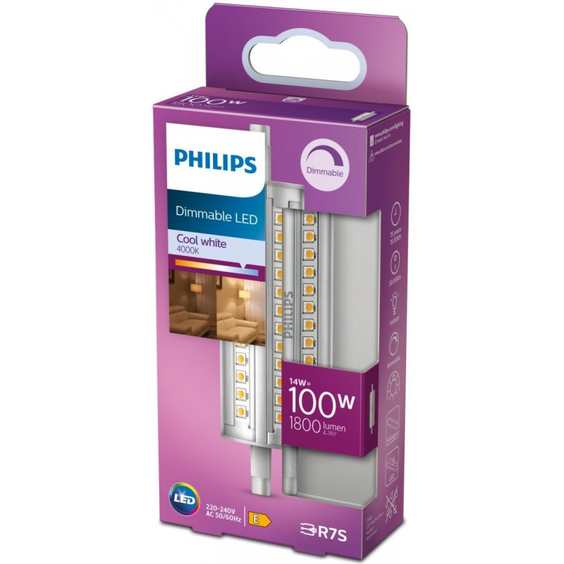 17,95 € Free Shipping | LED light bulb Philips R7s 14W 4000K Neutral light. 12×3 cm. Dimmable