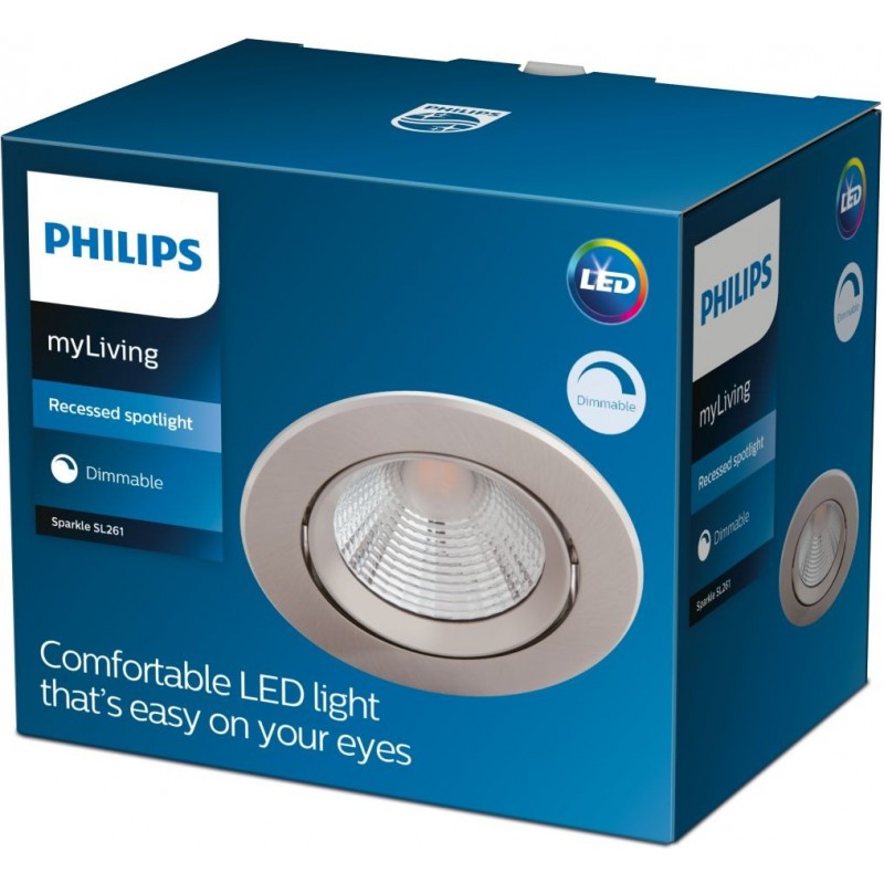 15,95 € Free Shipping | Recessed lighting Philips Sparkle 5.5W Round Shape Ø 8 cm. Dimmable Living room, bedroom and stairs. Classic Style. Nickel Color