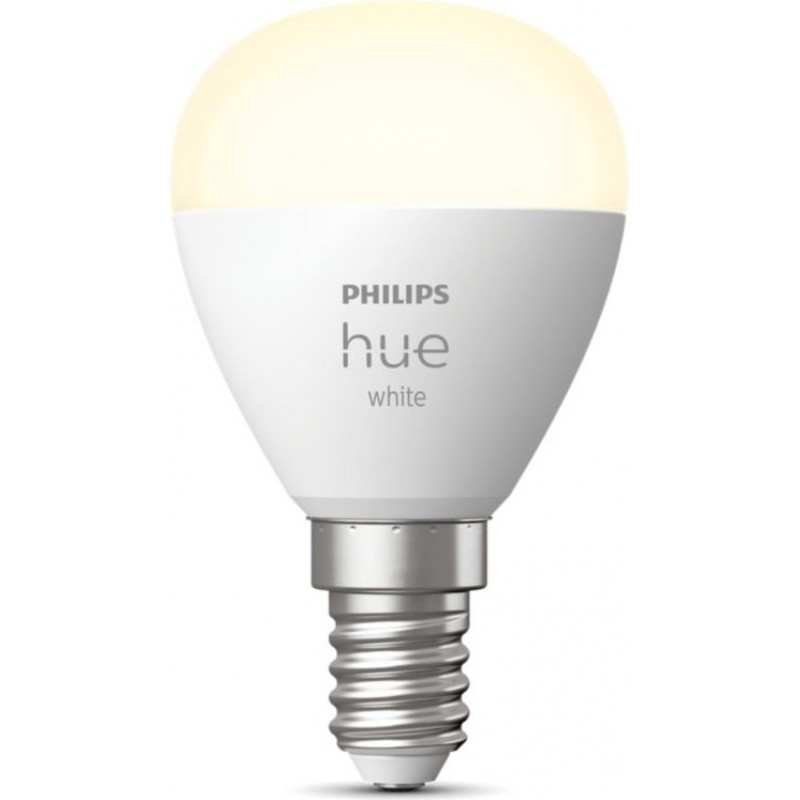 16,95 € Free Shipping | Remote control LED bulb Philips Hue White 5.5W E14 LED P45 2700K Very warm light. Spherical Shape Ø 4 cm. Bluetooth Control with Smartphone App or Voice