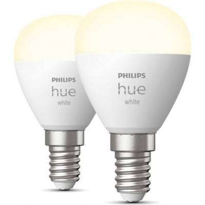 Remote control LED bulb Philips Hue White 11W E14 LED P45 2700K Very warm light. Spherical Shape Ø 4 cm. Bluetooth Control with Smartphone App or Voice
