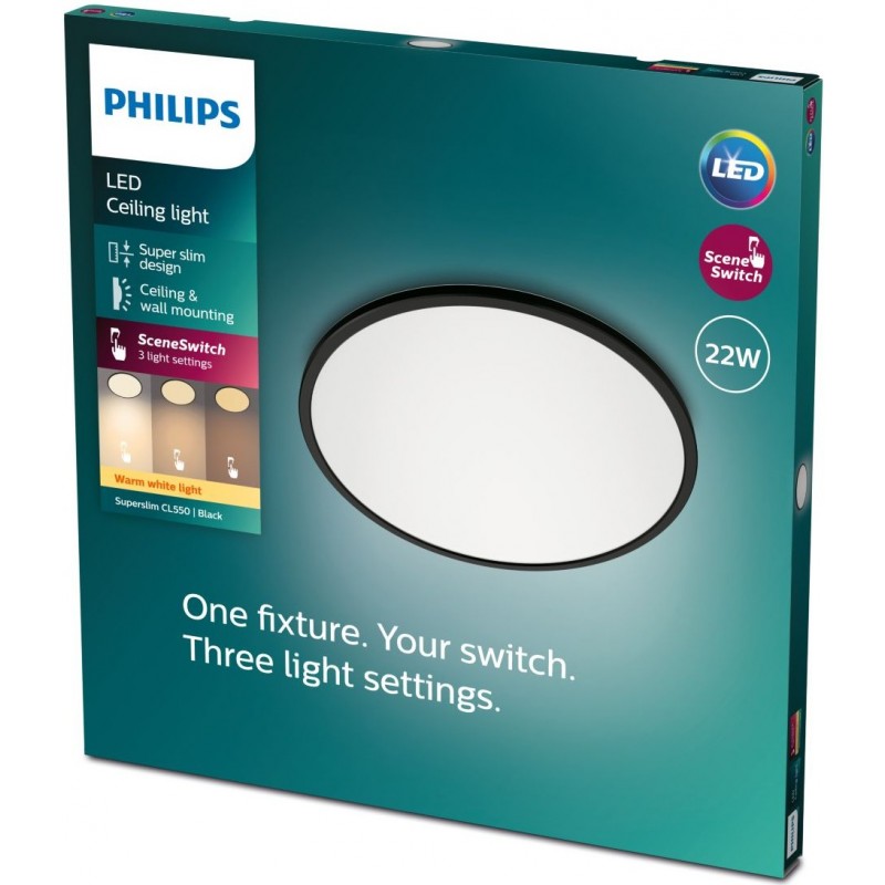 83,95 € Free Shipping | Indoor ceiling light Philips CL550 22W Round Shape Ø 43 cm. Dimmable Kitchen and bathroom. Modern Style. Black Color