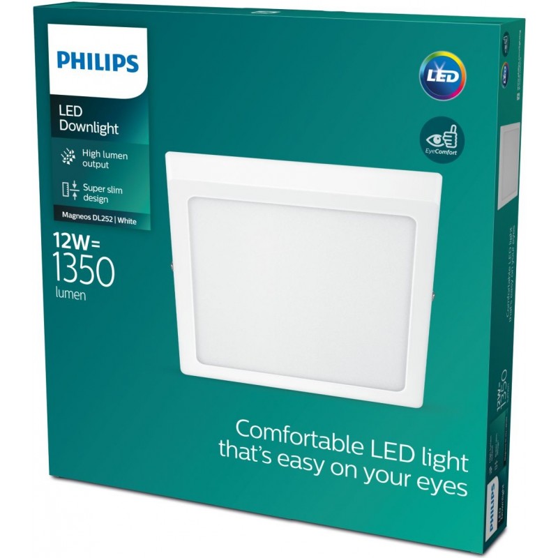 21,95 € Free Shipping | Recessed lighting Philips Magneos 12W Square Shape Ø 21 cm. Downlight. Surface mount Bathroom and hall. Classic Style. White Color