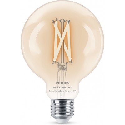 LED灯泡 Philips Smart LED Wi-Fi 7W 14×11 cm. 透明灯丝。无线网络+蓝牙。使用 WiZ 或语音应用程序控制 优质的 风格. 水晶