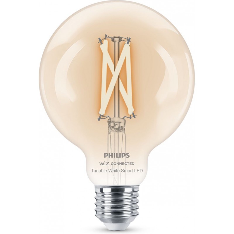 17,95 € Free Shipping | LED light bulb Philips Smart LED Wi-Fi 7W 14×11 cm. Transparent filament. Wi-Fi + Bluetooth. Control with WiZ or Voice app Vintage Style. Crystal