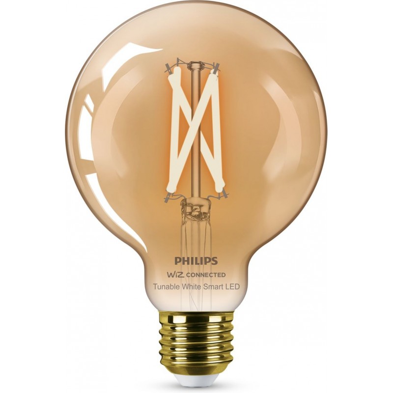 16,95 € Free Shipping | LED light bulb Philips Smart LED Wi-Fi 7W 14×11 cm. Amber filament. Wi-Fi + Bluetooth. Control with WiZ or Voice app Vintage Style. Crystal
