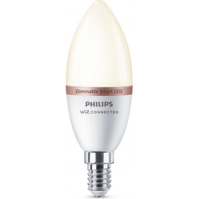 12,95 € 免费送货 | LED灯泡 Philips Smart LED Wi-Fi 4.8W 2700K 非常温暖的光. 12×7 cm. LED 蜡烛灯。可调节的无线网络+蓝牙。使用 WiZ 或语音应用程序控制 有机玻璃 和 聚碳酸酯