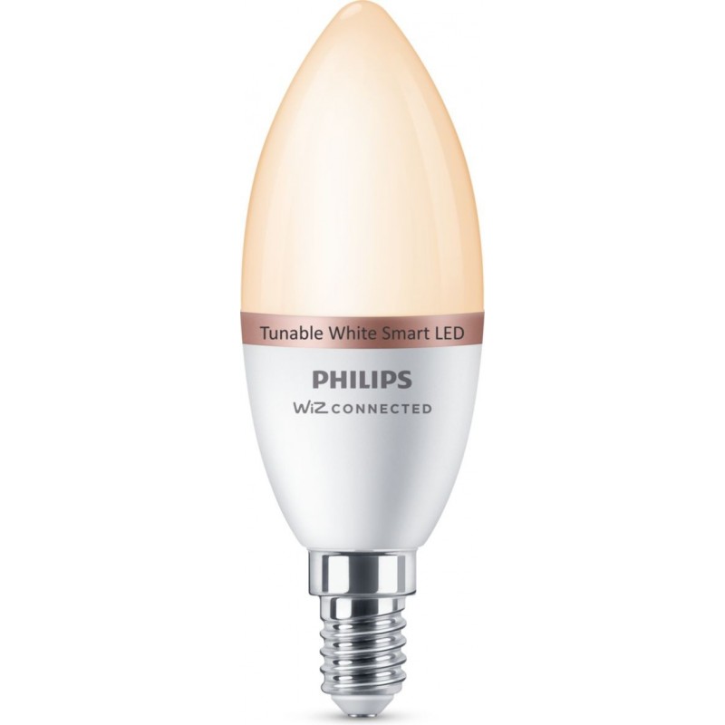 15,95 € Envío gratis | Bombilla LED Philips Smart LED Wi-Fi 4.8W 12×7 cm. Luminaria de Vela LED. Wi-Fi + Bluetooth. Control con aplicación WiZ o Voz PMMA y Policarbonato