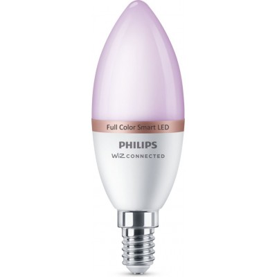 Светодиодная лампа Philips Smart LED Wi-Fi 4.8W 12×7 cm. Светодиодная свеча. Wi-Fi + Bluetooth. Управление с помощью приложения WiZ или Voice ПММА и Поликарбонат