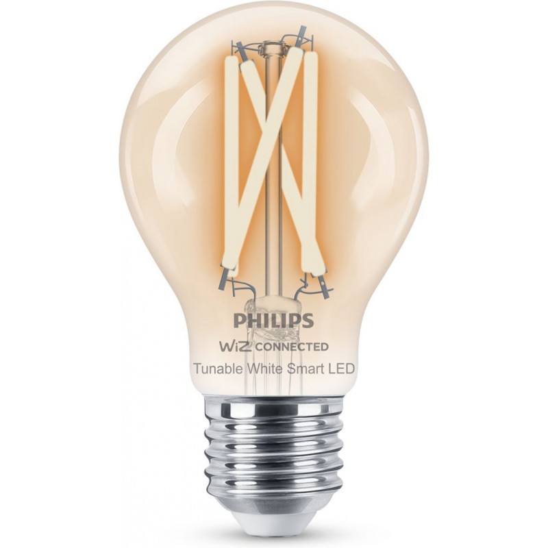 24,95 € Free Shipping | LED light bulb Philips Smart LED Wi-Fi 7W 11×7 cm. Transparent filament. Wi-Fi + Bluetooth. Control with WiZ or Voice app Vintage Style. Crystal