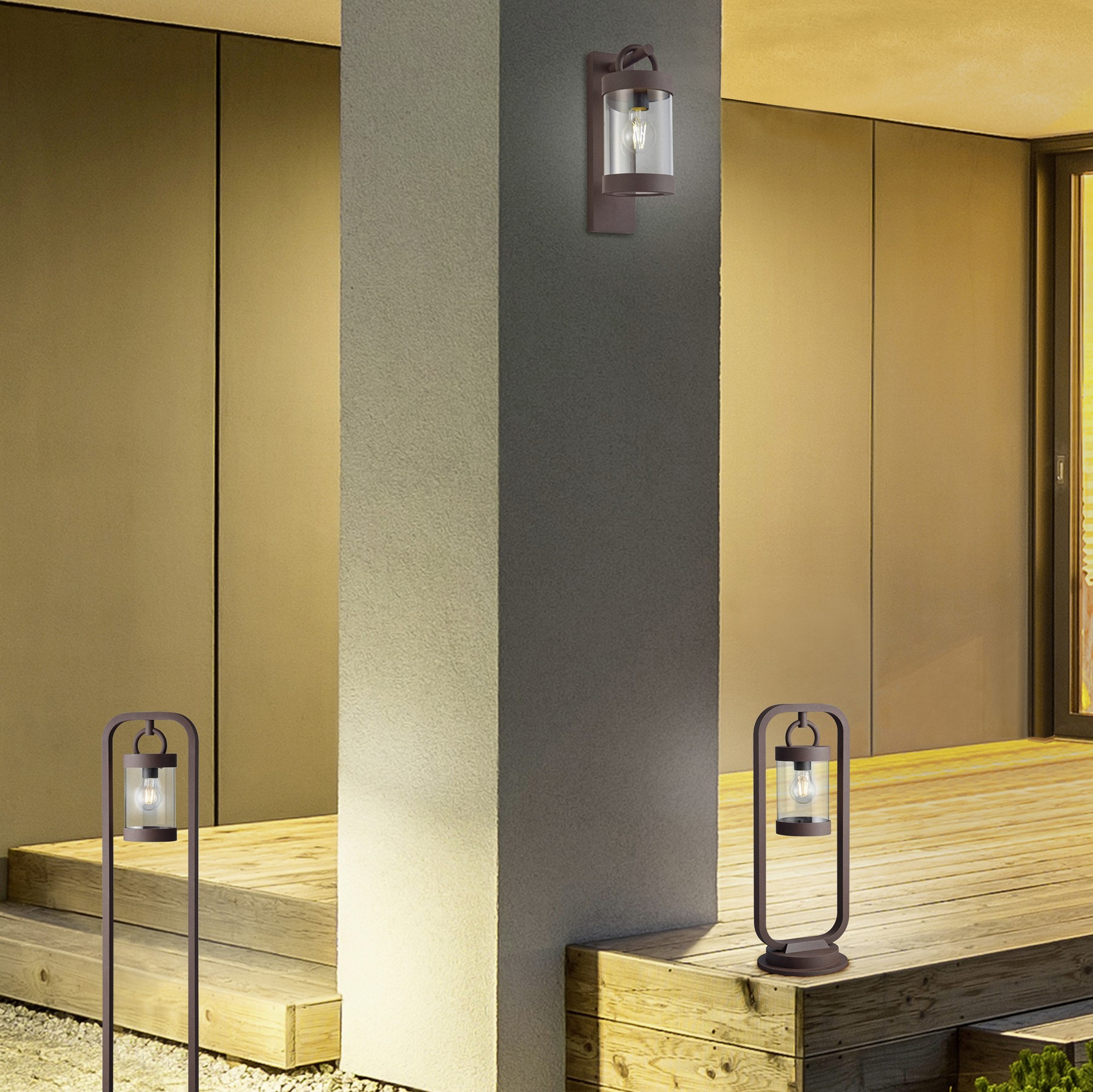 68,95 € Free Shipping | Outdoor wall light Trio Sambesi 33×13 cm. Darkness sensing Cast aluminum. Oxide Color
