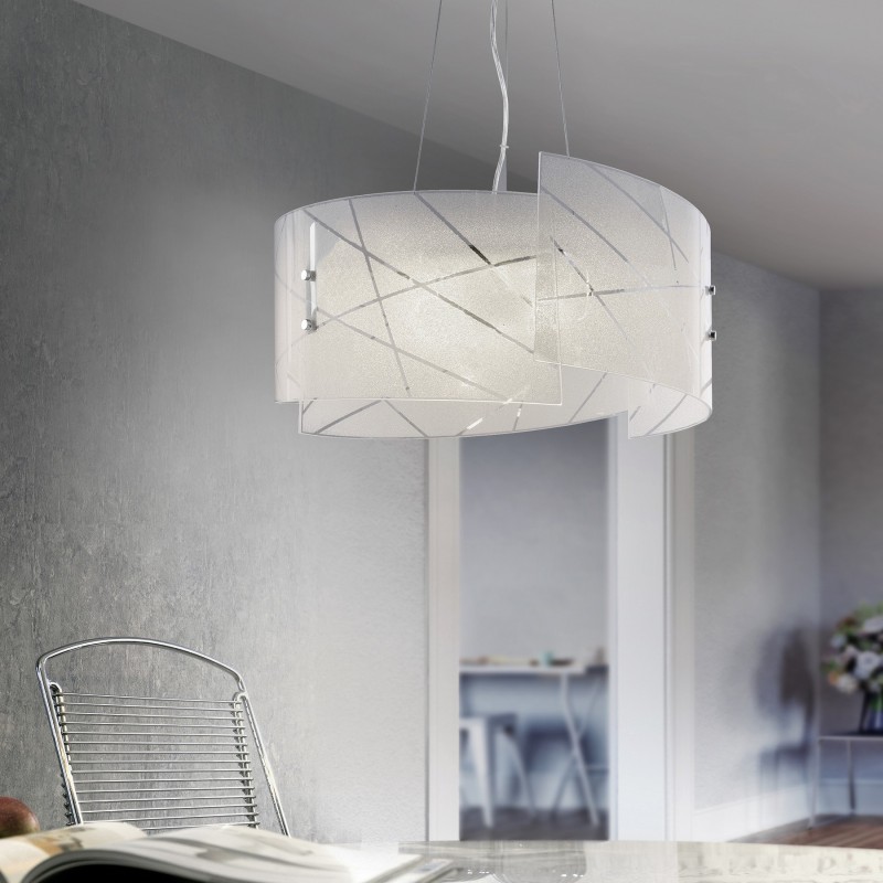 115,95 € Free Shipping | Hanging lamp Trio Sandrina Ø 50 cm. Kitchen. Modern Style. Glass. White Color