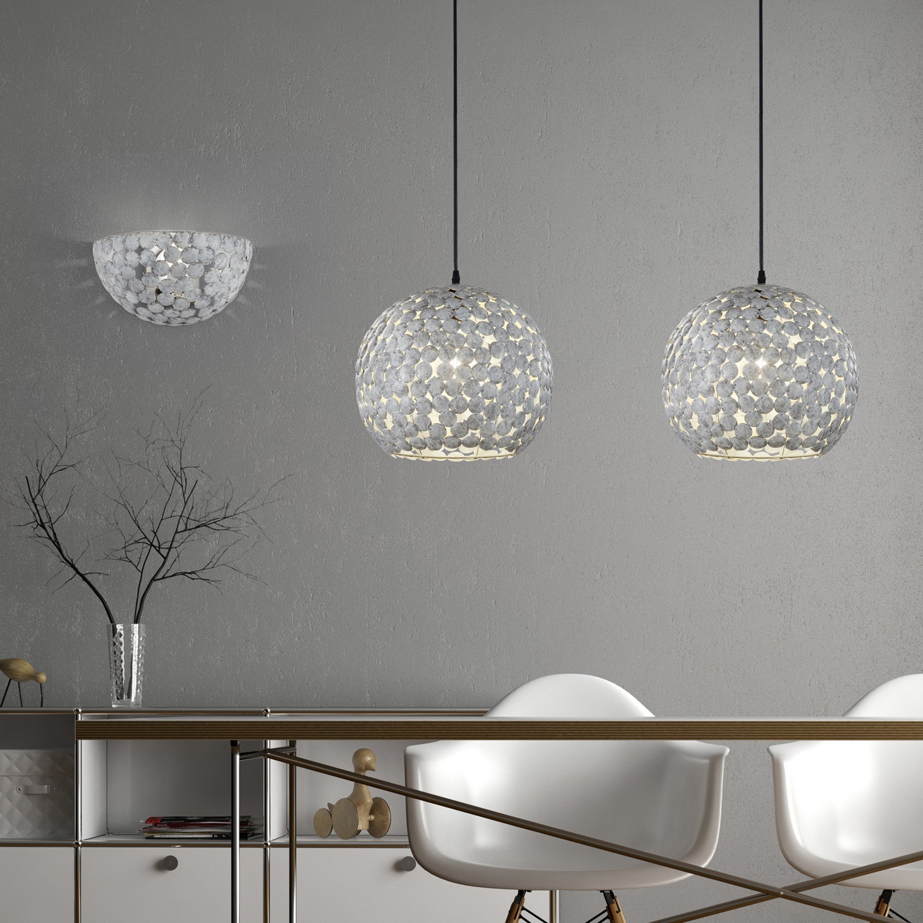 46,95 € Free Shipping | Hanging lamp Trio Frieda Ø 33 cm. Metal casting. Gray Color