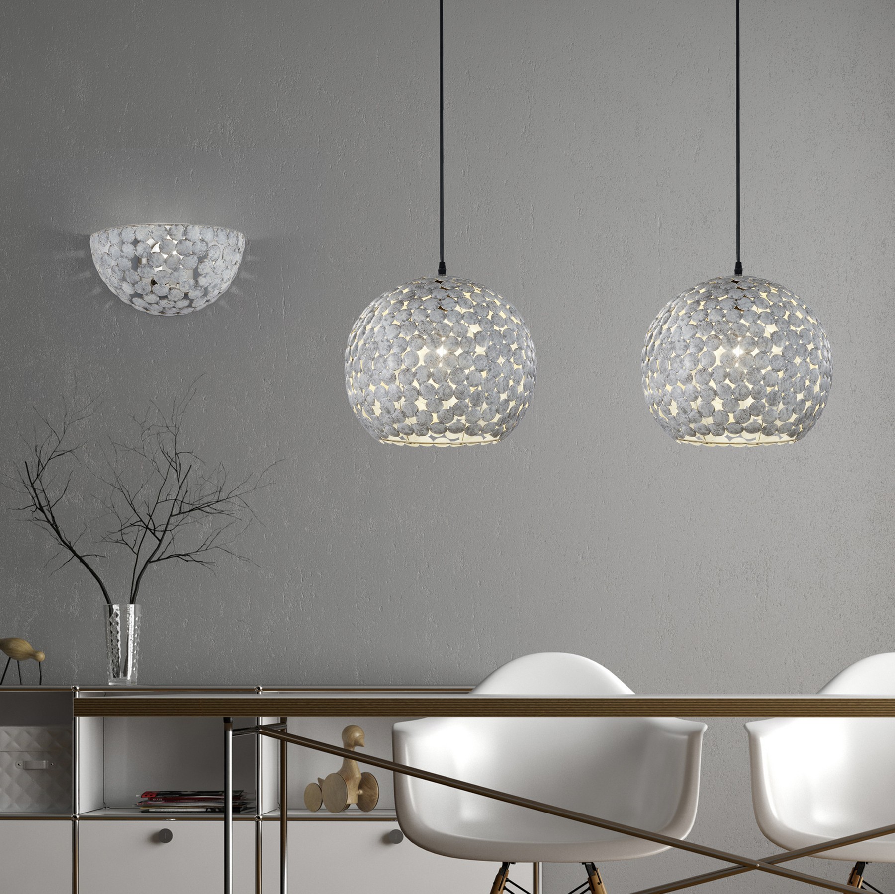 46,95 € Бесплатная доставка | Подвесной светильник Trio Frieda Ø 33 cm. Металл. Серый Цвет
