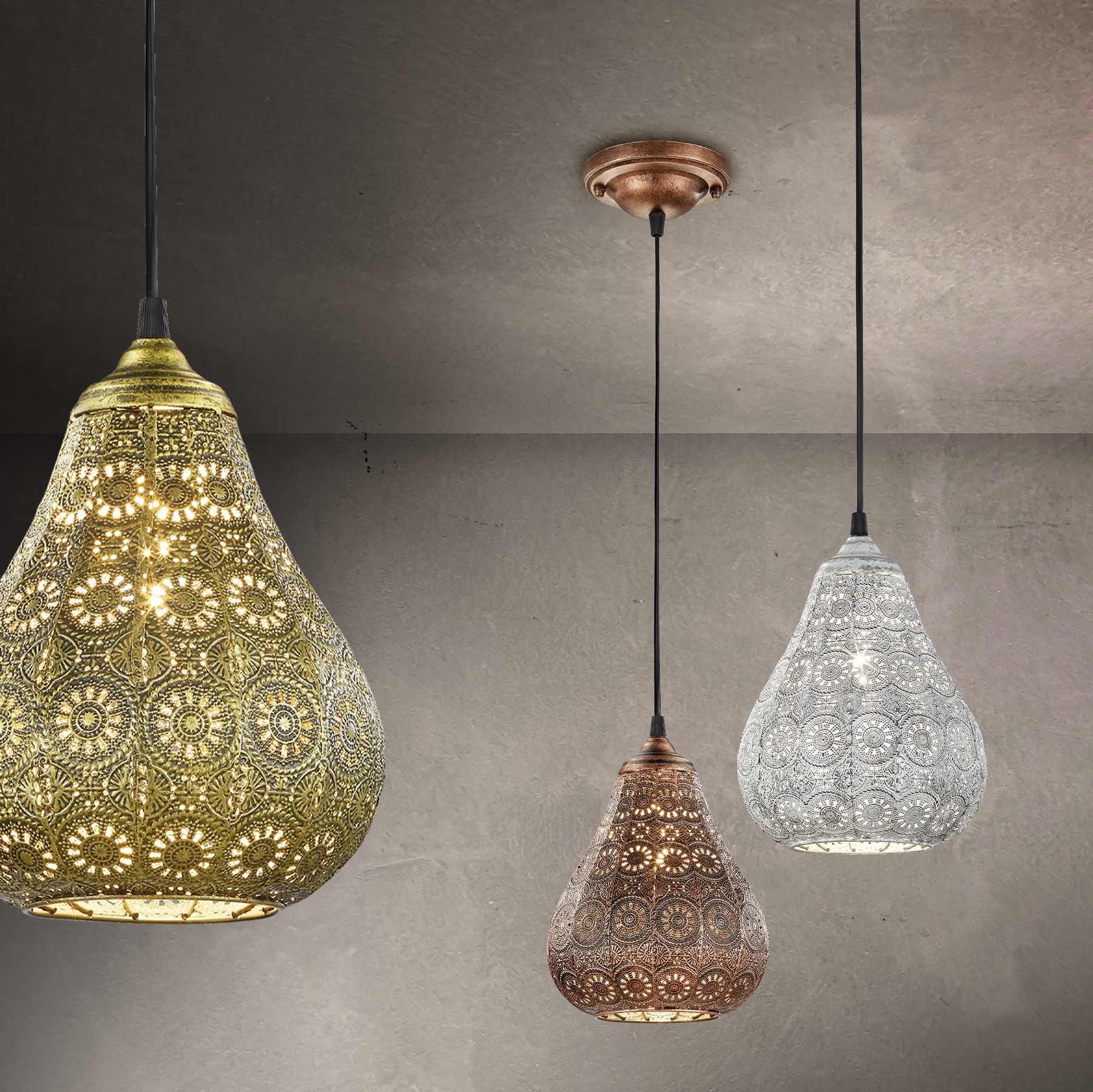 45,95 € Free Shipping | Hanging lamp Trio Jasmin Ø 19 cm. Metal casting. Gray Color