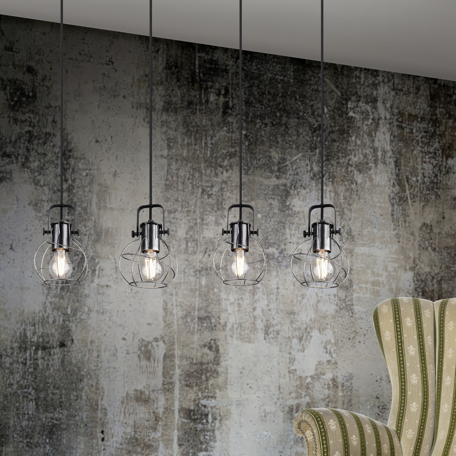147,95 € Envio grátis | Lâmpada pendurada Trio Madras 150×90 cm. Metais. Cor prata antiga