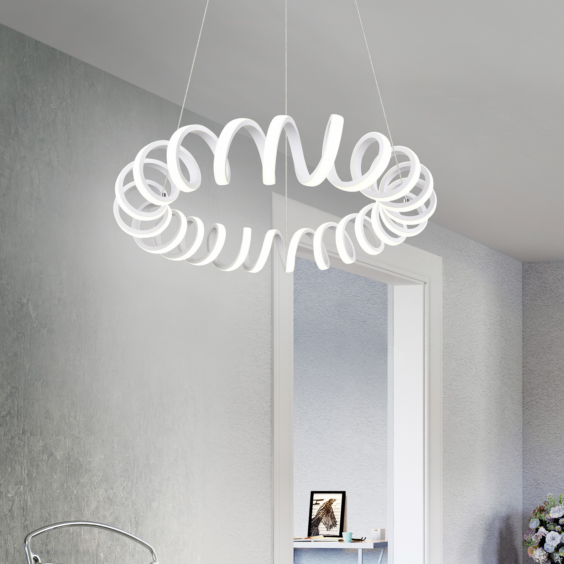 196,95 € Envío gratis | Lámpara colgante Trio Curl 33W 4000K Luz neutra. Ø 55 cm. LED integrado Metal. Color blanco