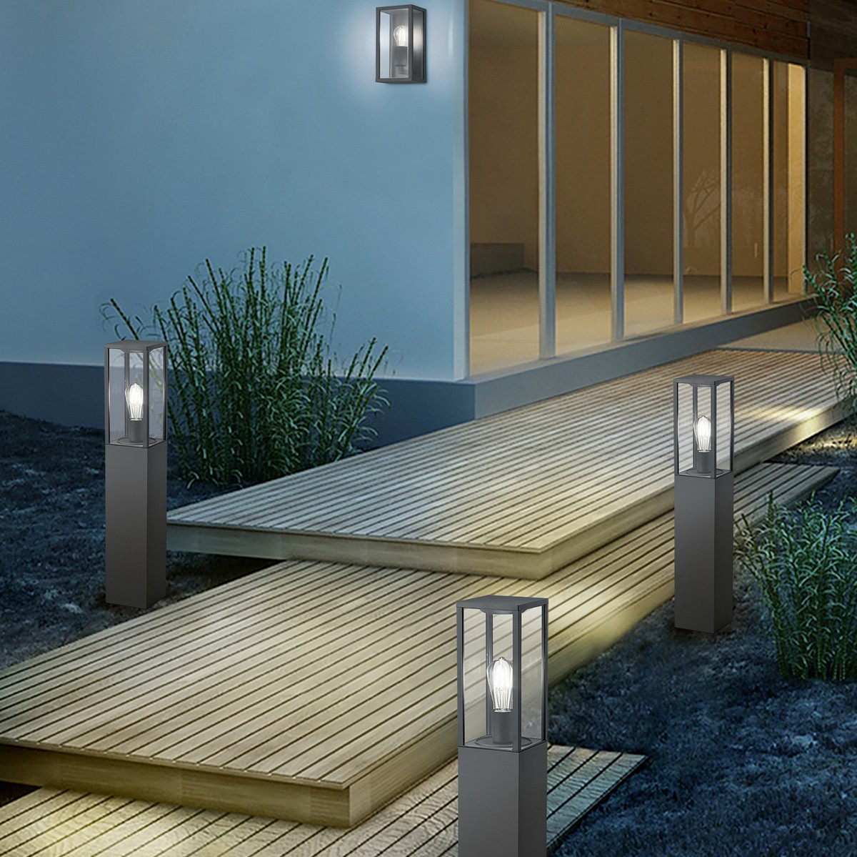 85,95 € Envío gratis | Baliza luminosa Trio Garonne 80×14 cm. Luminaria vertical de poste Aluminio fundido. Color antracita