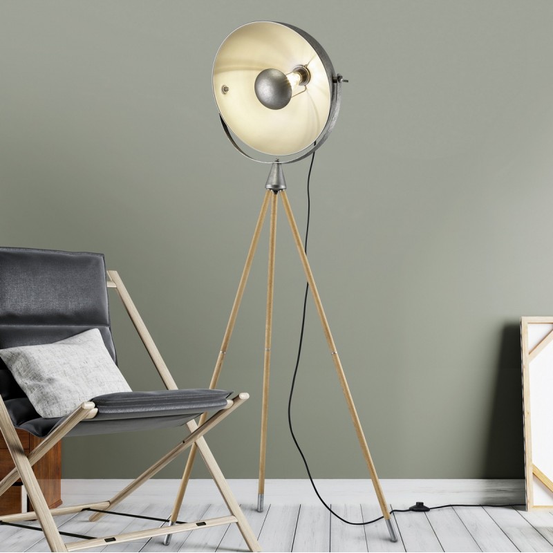 175,95 € Free Shipping | Floor lamp Trio Delhi Ø 66 cm. Directional light Living room and bedroom. Vintage Style. Metal casting. Old nickel Color
