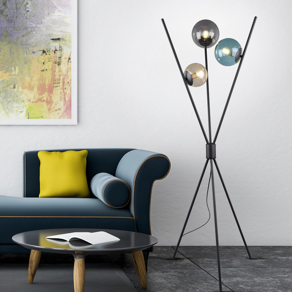 141,95 € Free Shipping | Floor lamp Trio Lance Ø 60 cm. Metal casting. Black Color