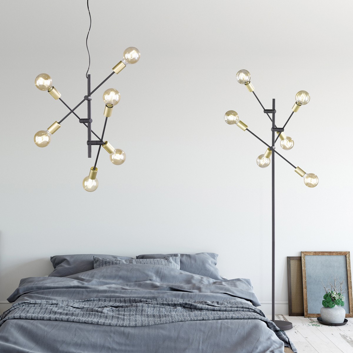 163,95 € Kostenloser Versand | Stehlampe Trio Cross Ø 54 cm. Gerichtetes Licht Metall. Schwarz Farbe