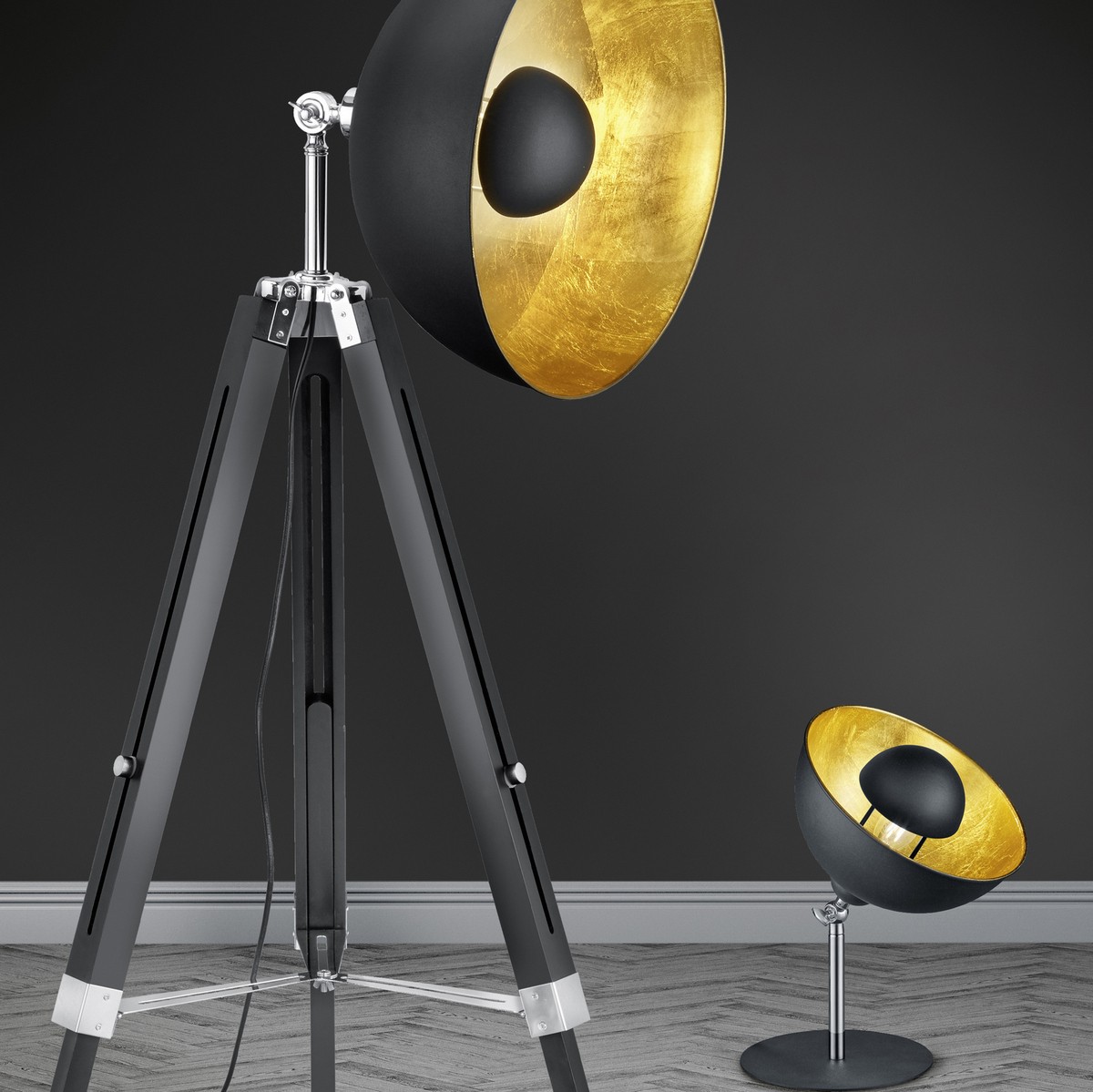 183,95 € Free Shipping | Floor lamp Trio Liège Ø 80 cm. Adjustable height Wood. Black Color