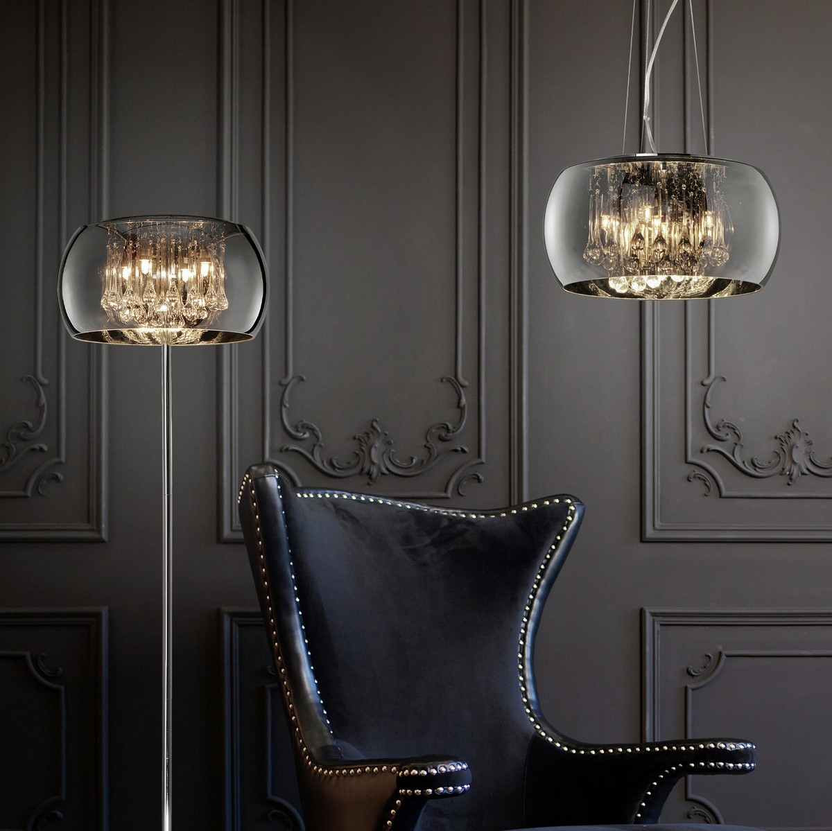 406,95 € Kostenloser Versand | Stehlampe Trio Vapore Ø 40 cm. Metall. Überzogenes chrom Farbe