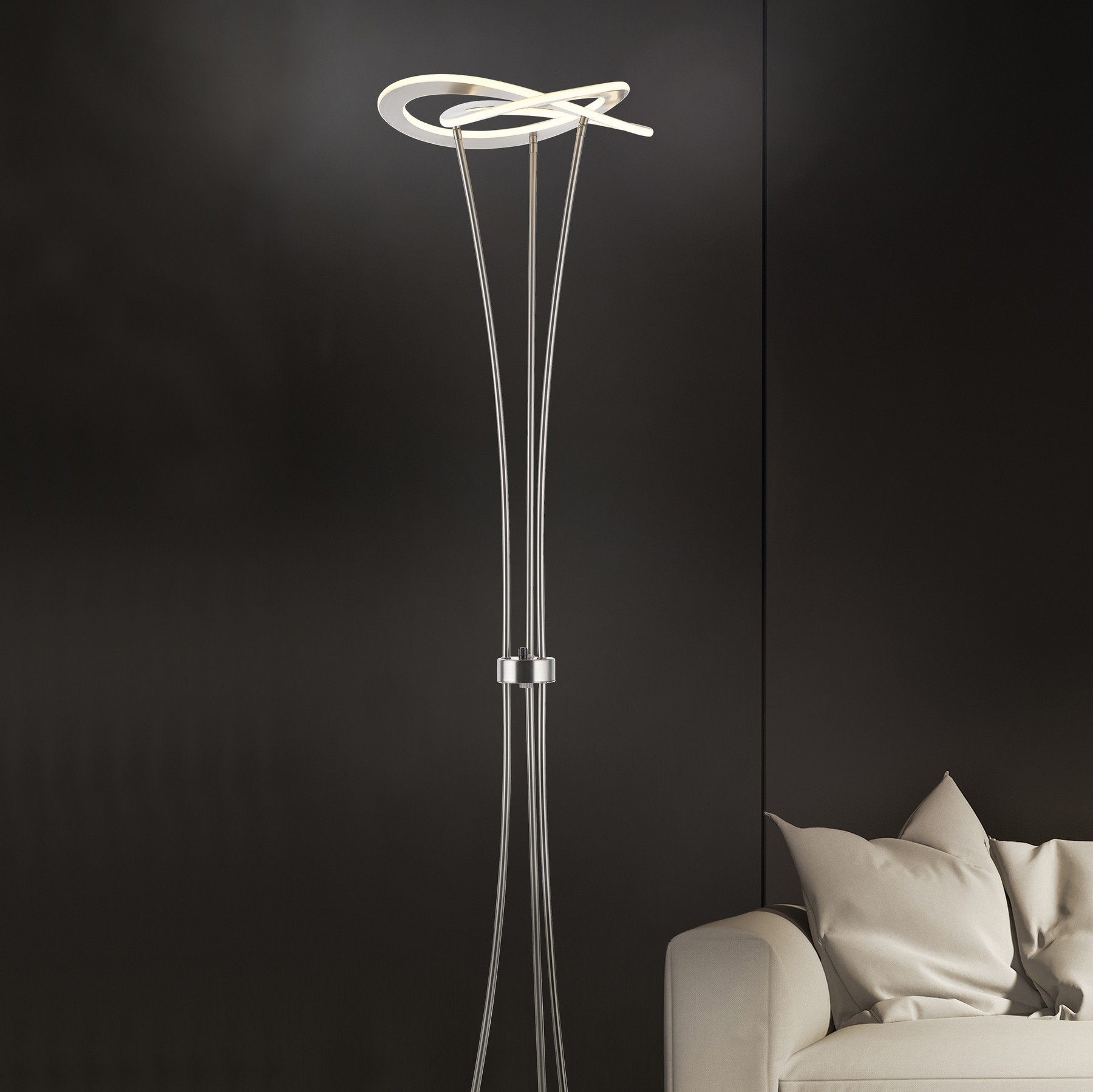 229,95 € Envio grátis | Luminária de piso Trio Oakland 25W 3000K Luz quente. Ø 47 cm. LED reguláveis Metais. Cor níquel mate
