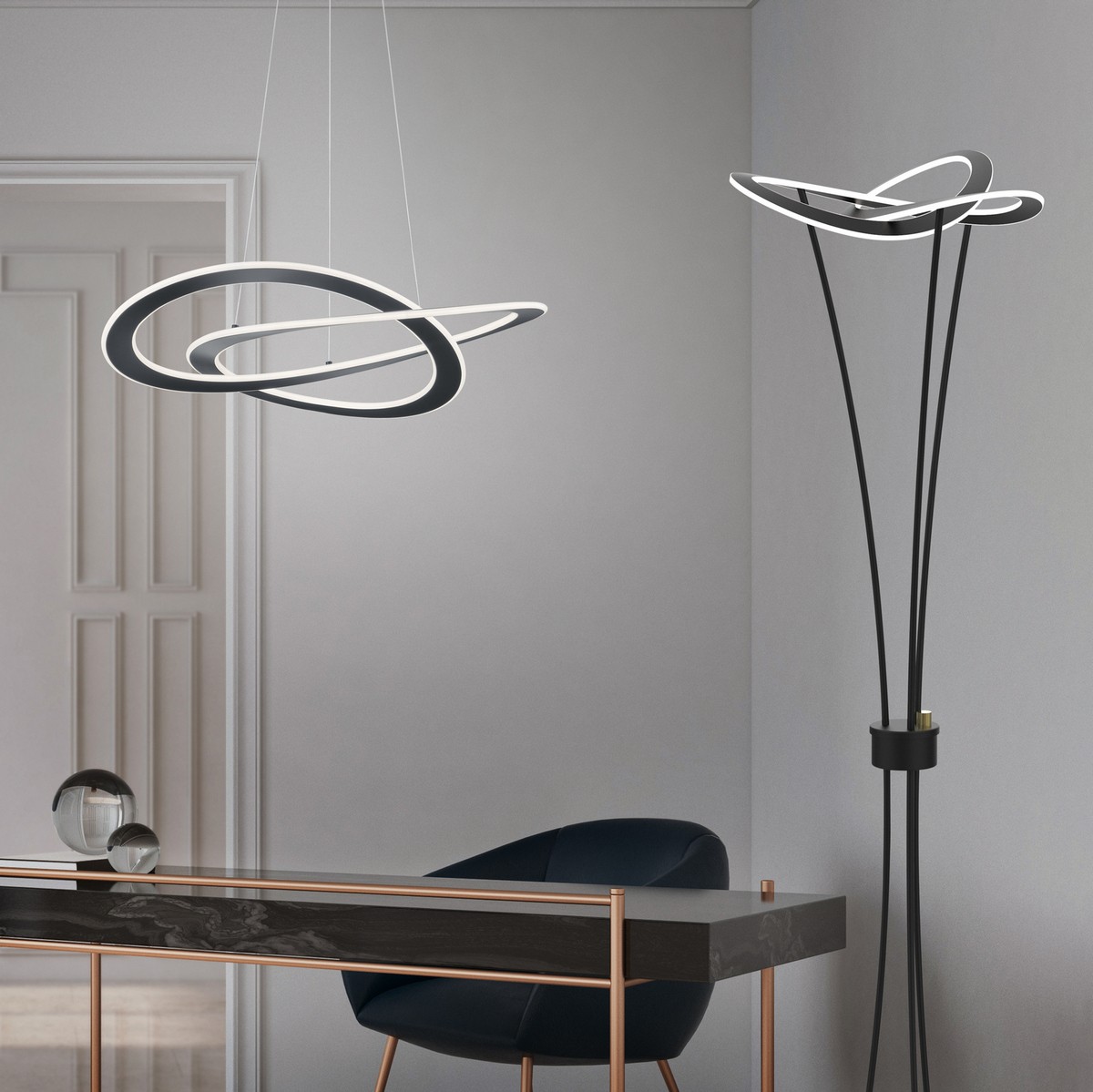 219,95 € Envoi gratuit | Lampadaire Trio Oakland 25W 3000K Lumière chaude. Ø 47 cm. LED dimmable Métal. Couleur anthracite