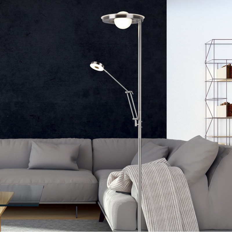 218,95 € Free Shipping | Floor lamp Trio Barrie 32W Ø 30 cm. White LED with adjustable color temperature. Directional light Living room and bedroom. Modern Style. Metal casting. Matt nickel Color