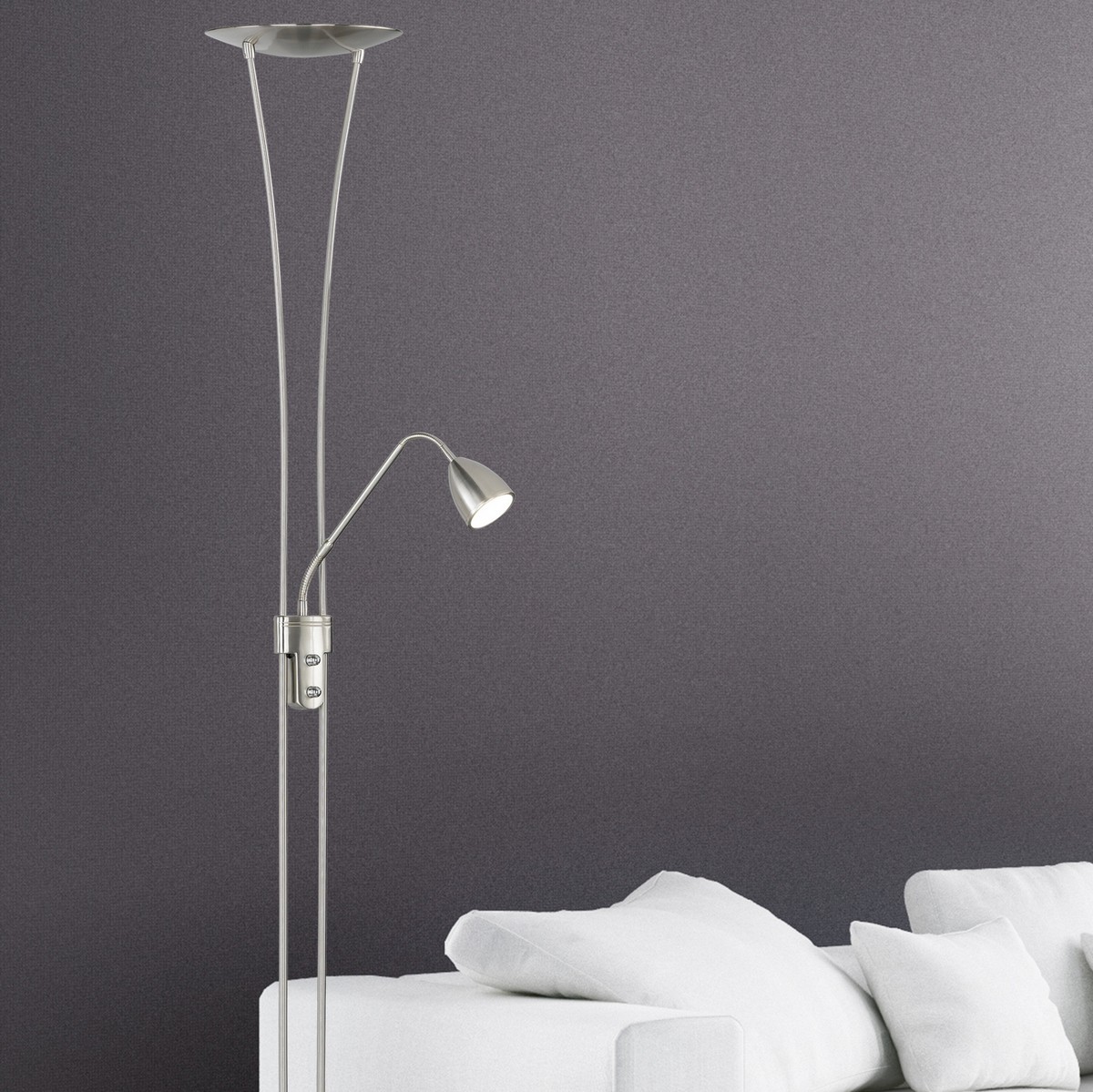 129,95 € Free Shipping | Floor lamp Trio Arizona 20W 3000K Warm light. 180×26 cm. Dimmable LED Metal casting. Matt nickel Color