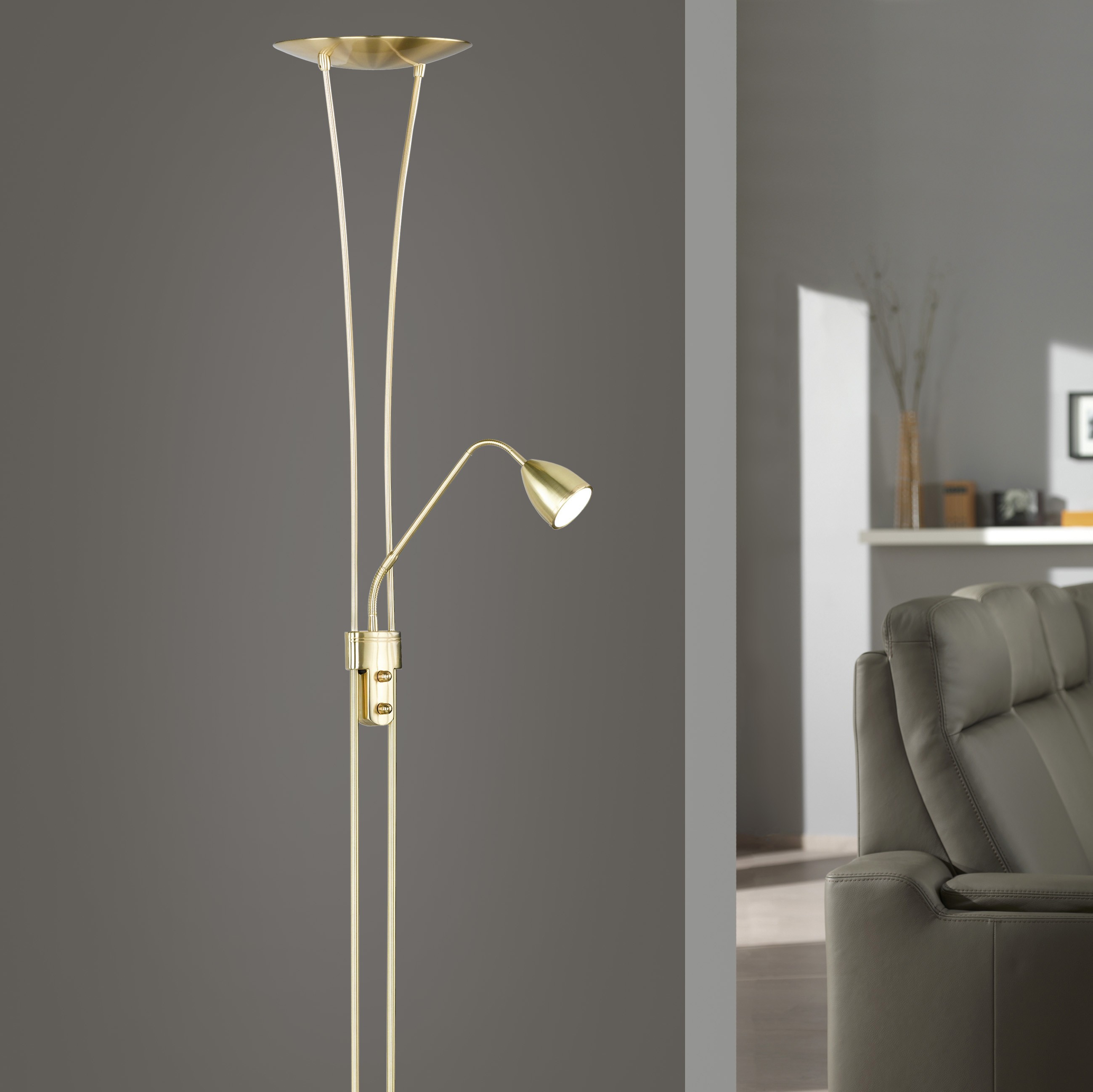 141,95 € Free Shipping | Floor lamp Trio Arizona 20W 3000K Warm light. 180×26 cm. Dimmable LED Metal casting. Copper Color