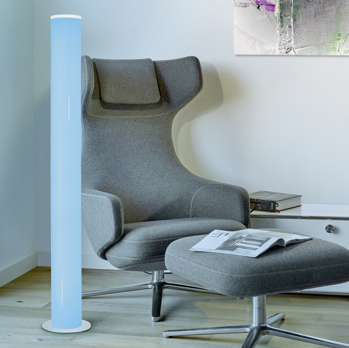 311,95 € Free Shipping | Floor lamp Trio Pantilon 22W Ø 24 cm. Dimmable multicolor RGBW LED. Remote control. WiZ Compatible Plastic and polycarbonate. White Color