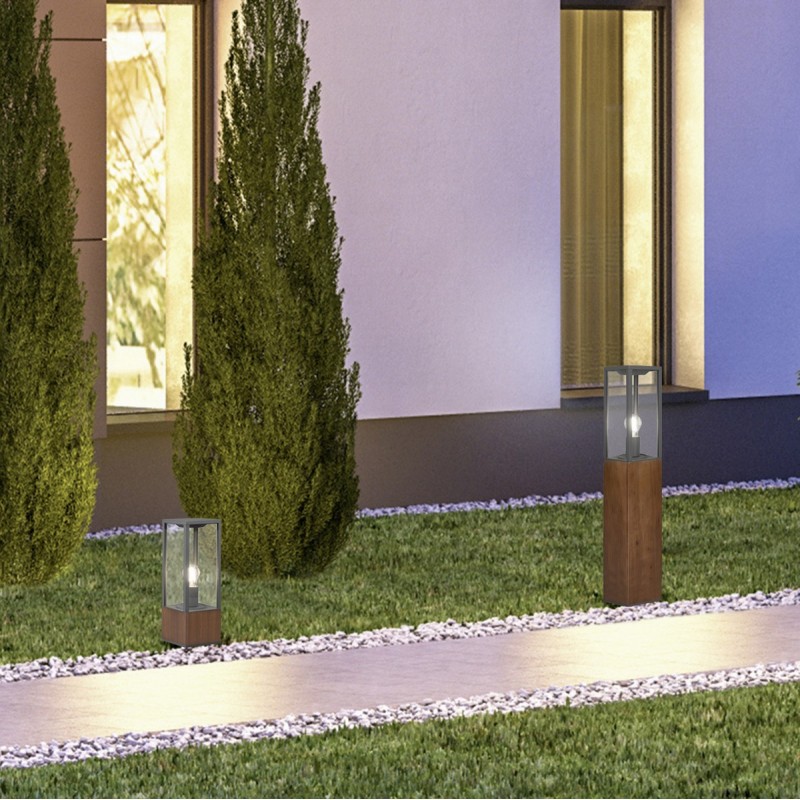 91,95 € Free Shipping | Luminous beacon Trio Garonne 40×14 cm. Vertical pole luminaire Terrace and garden. Modern Style. Wood. Brown Color
