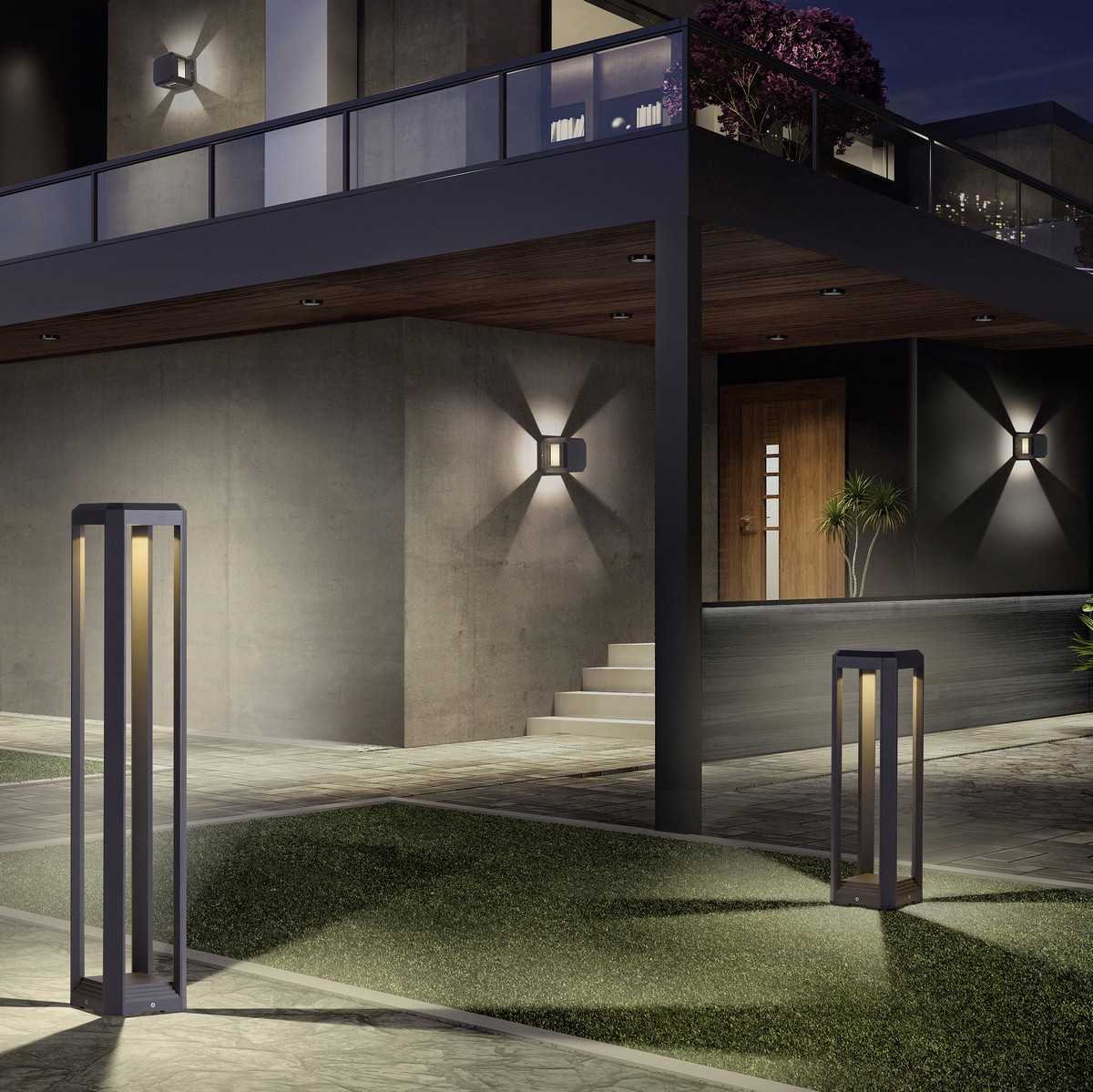 118,95 € Kostenloser Versand | Leuchtfeuer Trio Logone 11W 3000K Warmes Licht. 50×15 cm. Vertikale Mastleuchte. Integrierte LED Aluminiumguss. Anthrazit Farbe