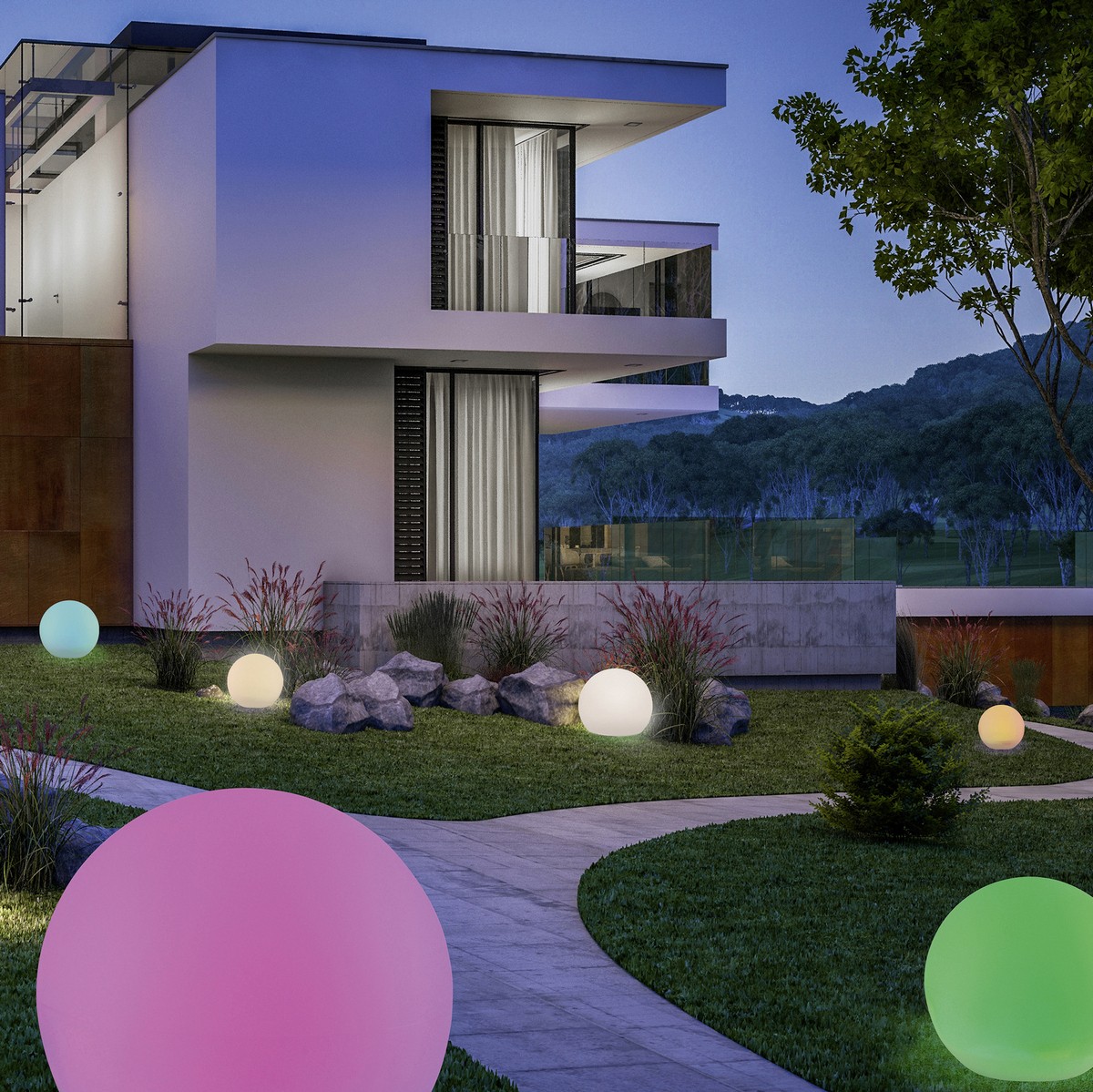 106,95 € Envío gratis | Iluminación decorativa Trio Nector 8.5W Ø 40 cm. Esfera luminosa con pica para fijación a suelo. LED RGBW multicolor regulable. Mando a distancia. Compatible WiZ Plástico y policarbonato. Color blanco