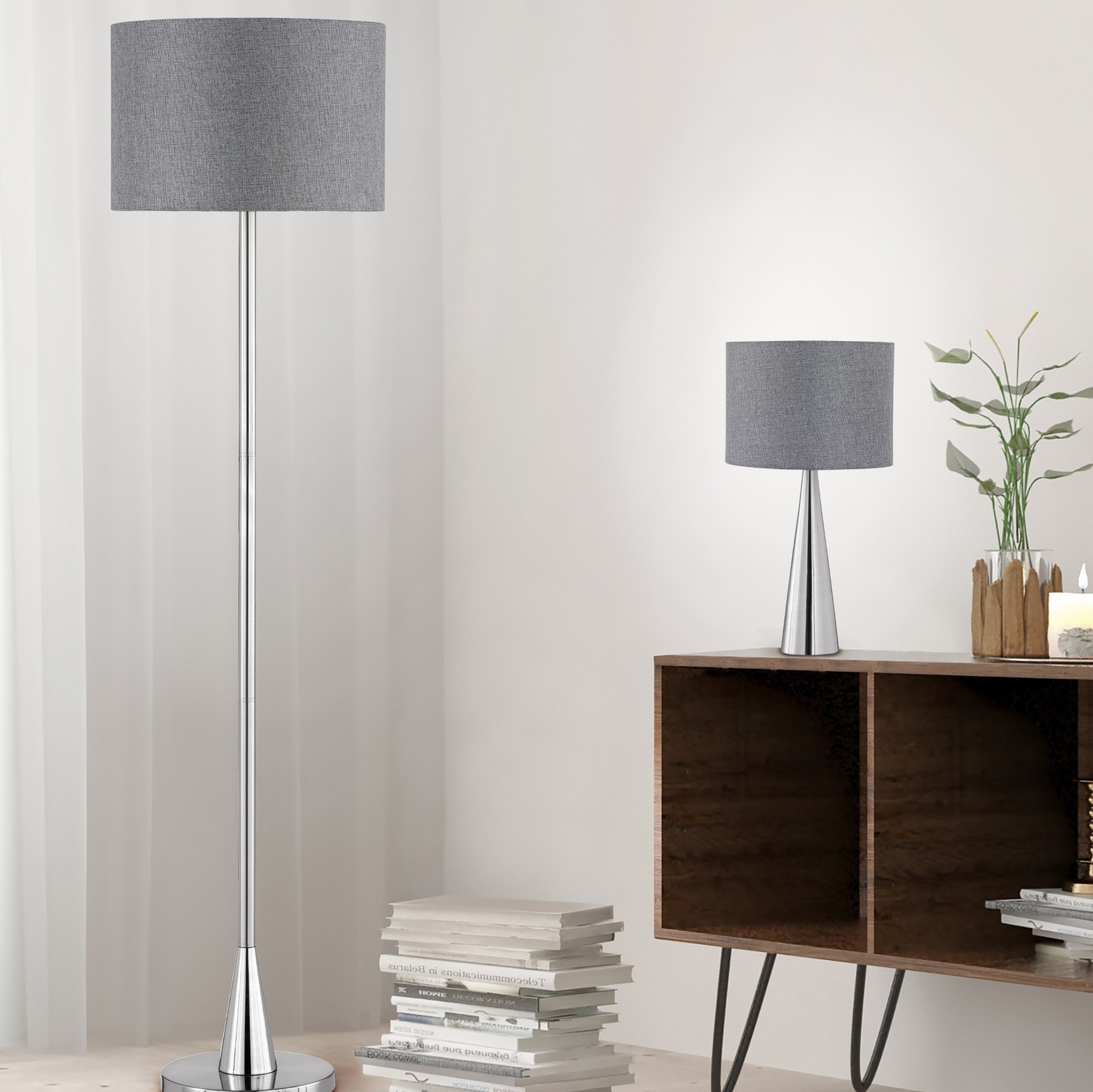 51,95 € Kostenloser Versand | Tischlampe Trio Cosinus Ø 30 cm. Metall. Matt nickel Farbe