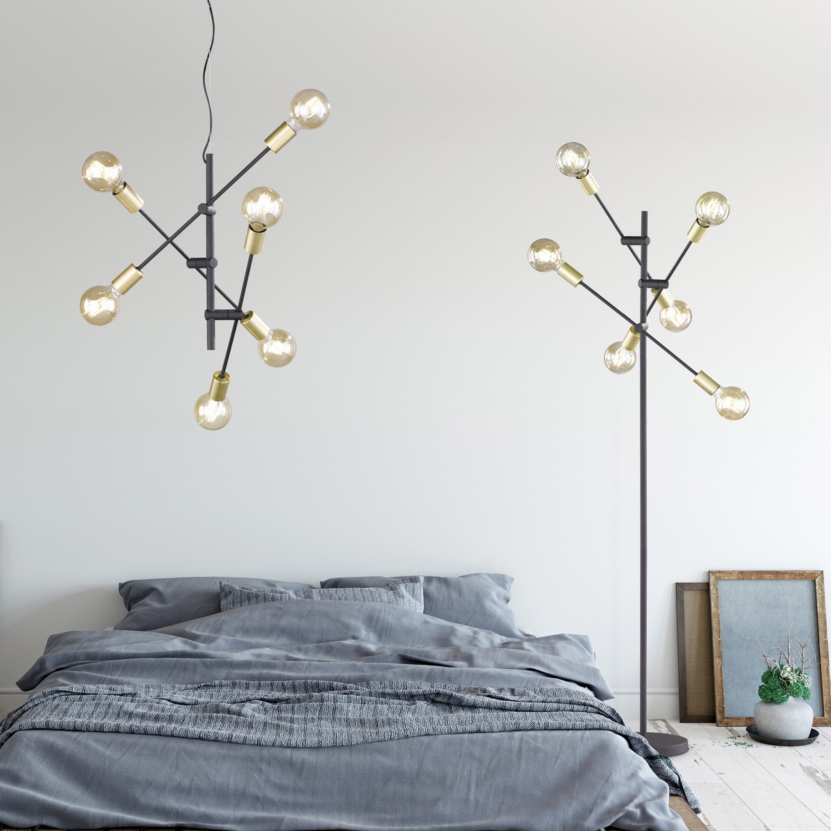 93,95 € Envio grátis | Lustre Trio Cross Ø 57 cm. Luz direcional Metais. Cor preto