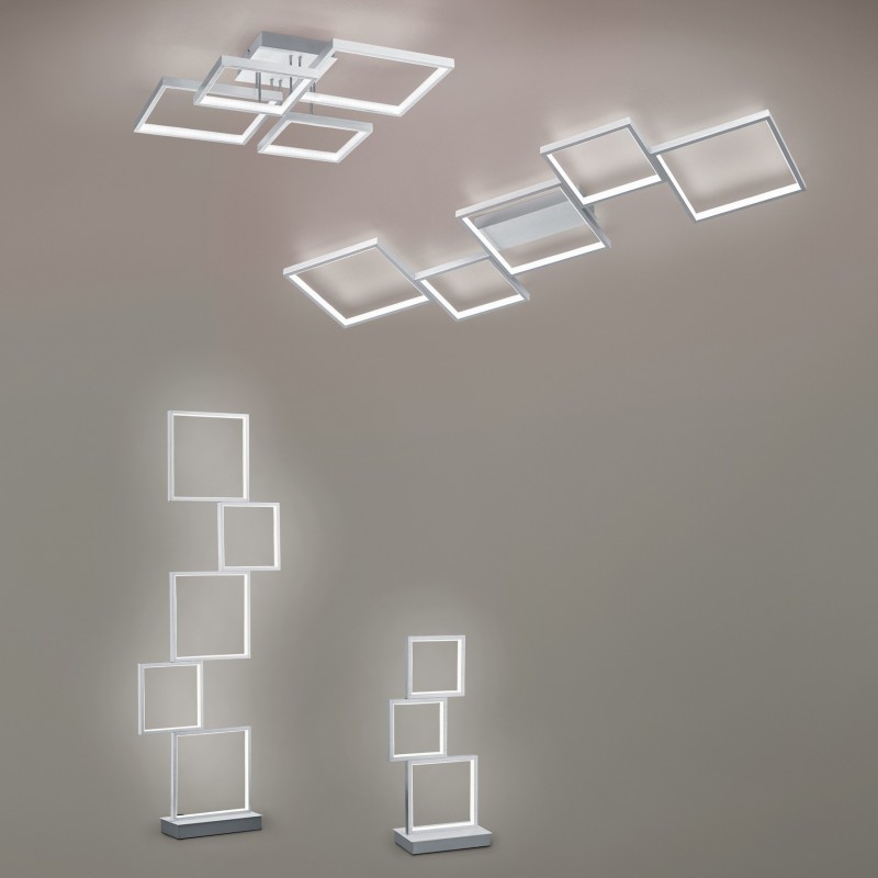 168,95 € Free Shipping | Ceiling lamp Trio Sorrento 24W 3000K Warm light. Square Shape 53×53 cm. Integrated LED Living room and bedroom. Modern Style. Metal casting. Aluminum Color