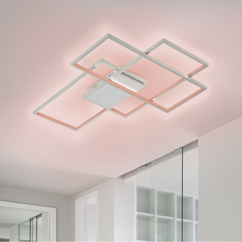 412,95 € Free Shipping | Indoor ceiling light Trio Thiago 40W 114×75 cm. Dimmable multicolor RGBW LED. Remote control. WiZ compatible. Ceiling and wall mounting Living room and bedroom. Modern Style. Metal casting. Matt nickel Color