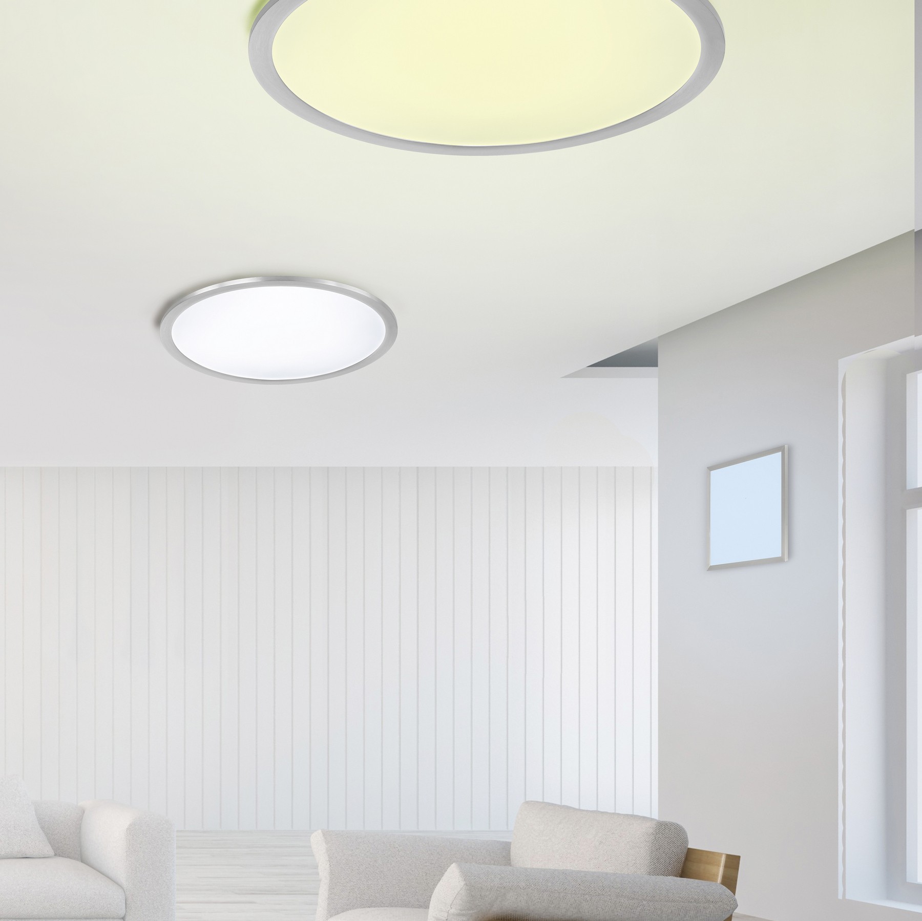245,95 € Envio grátis | Luz de teto interna Trio Griffin 36W Ø 60 cm. LED RGBW multicolorido regulável. Controle remoto. Compatível com WiZ Metais. Cor níquel mate