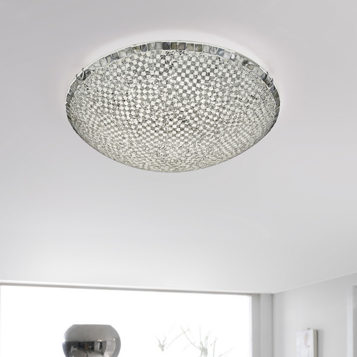 66,95 € Envio grátis | Luz de teto interna Trio Mosaique 30W 3000K Luz quente. Ø 50 cm. LED integrado Vidro. Cor prata
