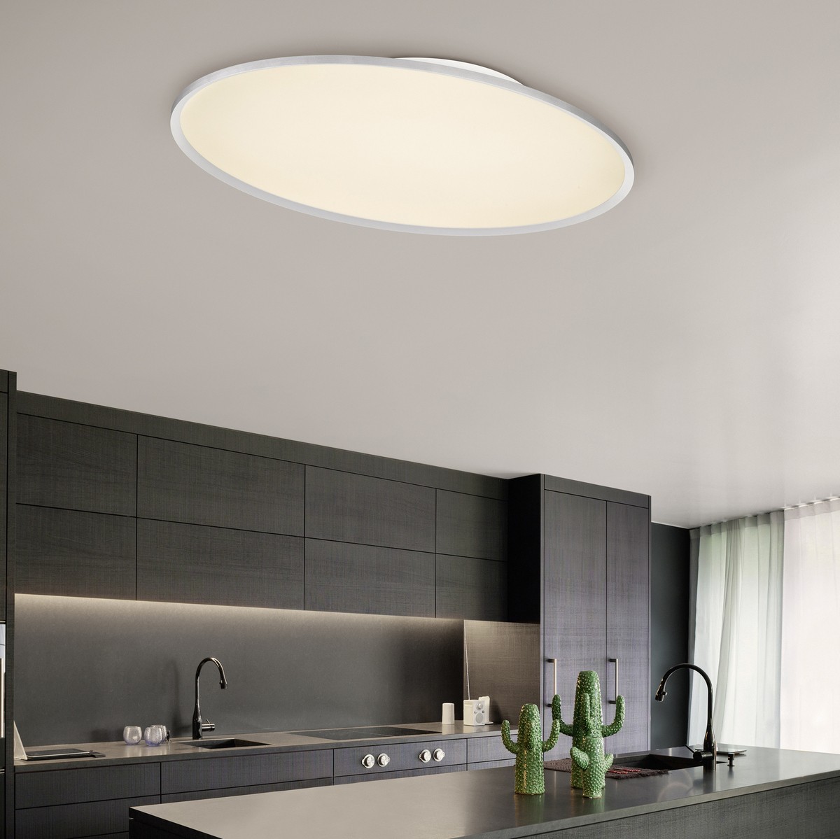 218,95 € 免费送货 | 室内顶灯 Trio Torrance 54W 110×71 cm. 可调光多色 RGBW LED。 遥控 金属. 灰色的 颜色